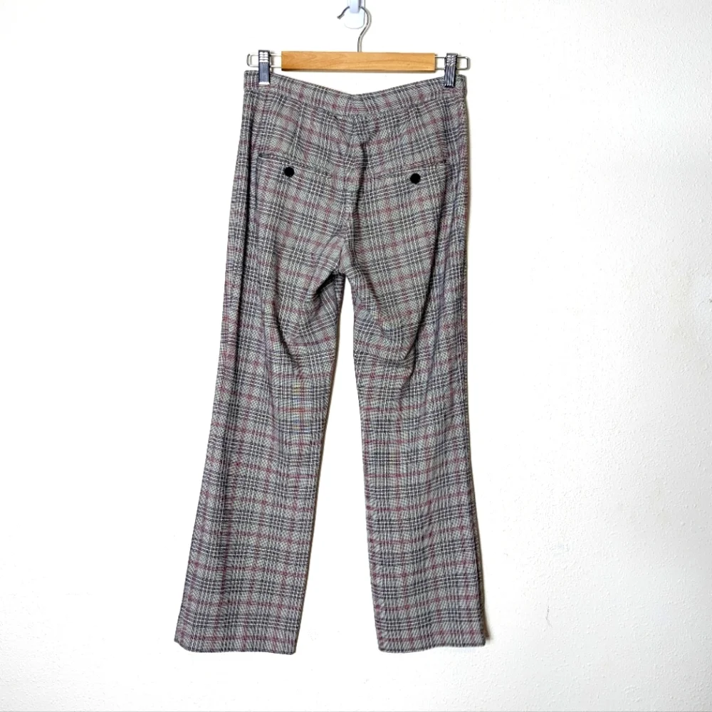 Isabel Marant Plaid Pant Gray Pink Woven Cotton Cropped Straight - Picture 8 of 11